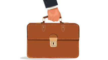 Businessmans hand holds a briefcase. Concept of offic
