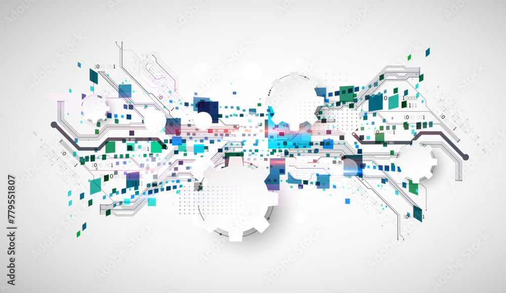 Poster abstract technological background with squares. the work is done on a gray background with glowing e