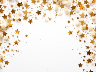 tan stars frame border with blank space in the middle on white background festive concept celebrations backdrop with copy space for text photo or presentation