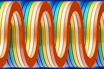 3D illustration  colorful  stripes in the form of wave waves, futuristic background.