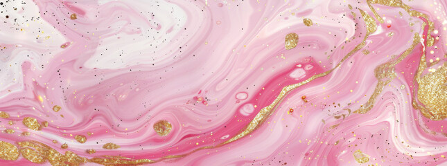 Pink and gold marble texture with glitter on a marble background