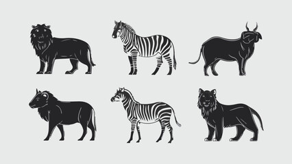 Collection of Animal Logos in Vector Format: Black, Isolated on White Background - Illustration