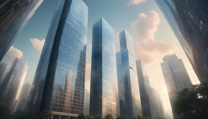 Picture-A-City-Where-Skyscrapers-Are-Made-Of-Glass- 3 - obrazy, fototapety, plakaty
