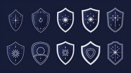 Collection of detailed shield icons showcasing various protection designs - obrazy, fototapety, plakaty
