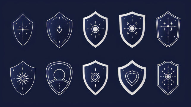 Collection of detailed shield icons showcasing various protection designs