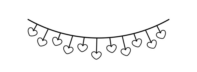 Coloring page. Garland with hearts. Black and white garland with hearts. Vector - obrazy, fototapety, plakaty