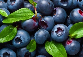 Fototapeta premium AI-generated illustration of fresh blueberries with green leaves