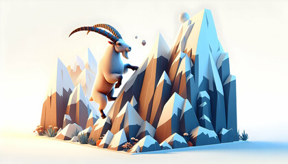 3d flat icon as Alpine Adventure A mountain goat navigates steep alpine cliffs showcasing agility and survival. in Pet Behavior theme with isolated white background ,Full depth of field, high quality 