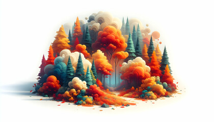3d flat icon as Autumn Aura A forest ablaze with autumn colors in a watercolor masterpiece. in nature and landscapes theme with isolated white background ,for advertisement and banner, Full depth of f - obrazy, fototapety, plakaty