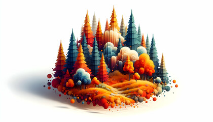 3d flat icon as Autumn Aura A forest ablaze with autumn colors in a watercolor masterpiece. in nature and landscapes theme with isolated white background ,for advertisement and banner, Full depth of f