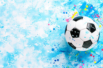 Soccer ball over blue painted background