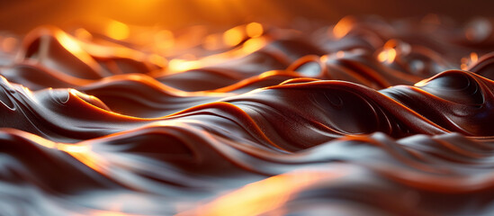 Melted smooth liquid dark chocolate or nut butter or caramel texture abstract background. Sweet...
