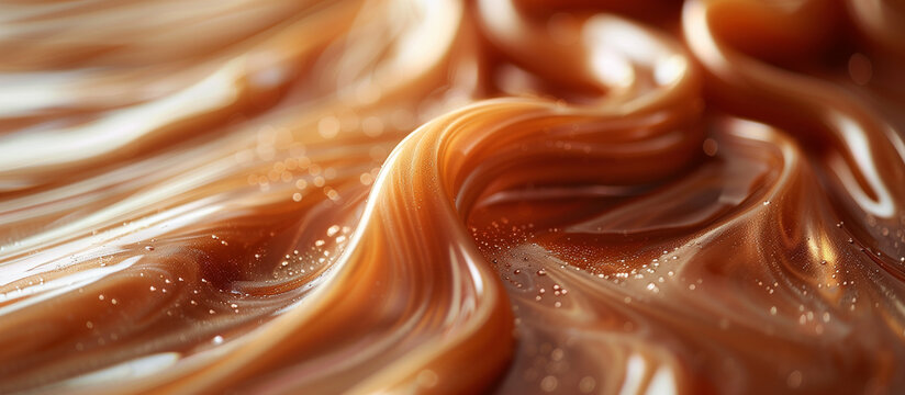 Melted smooth liquid caramel texture abstract background. Sweet food.
