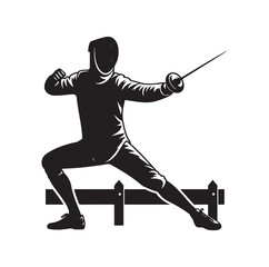 Fencing sport  vector silhouette, side view. fencer illustration
