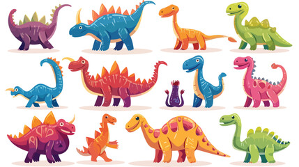 Cartoon happy dinosaur Collection with Prehistoric background