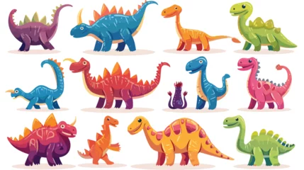 Zelfklevend Fotobehang Draak Cartoon happy dinosaur Collection with Prehistoric background