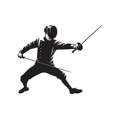 Fencing sport  vector silhouette, side view. fencer illustration
