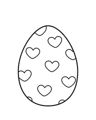 Coloring page Easter egg with hearts. Black and white egg. Vector