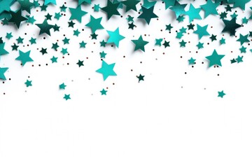 turquoise stars frame border with blank space in the middle on white background festive concept celebrations backdrop with copy space for text photo or presentation