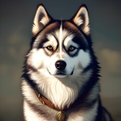 Fototapeta premium a generated ai vintage illustration of a beautiful alaskan malamute dog