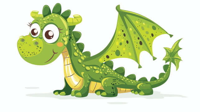 Cartoon happy green dragon isolated on white background