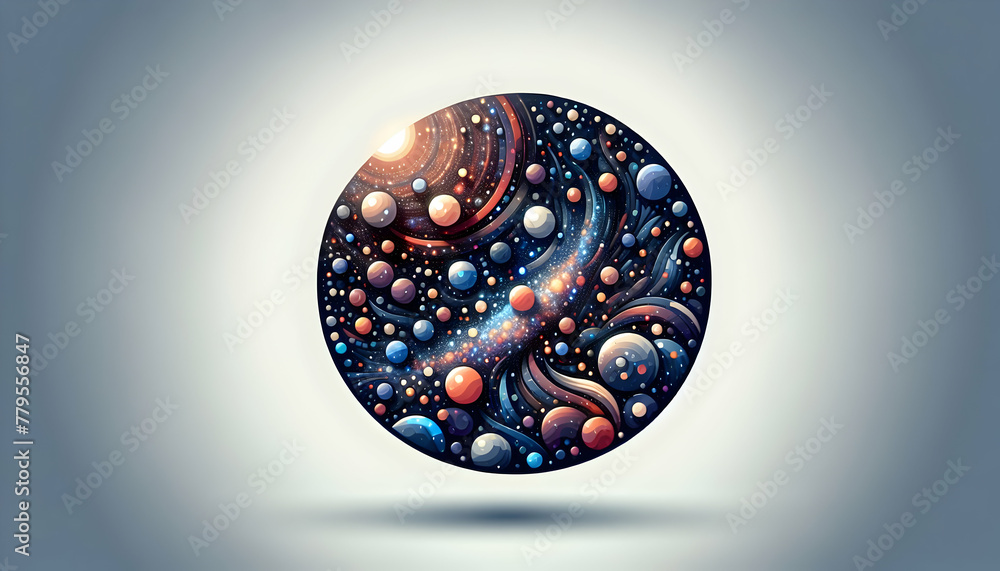 Poster 3d flat icon as cosmic bokeh a cosmic dance of bokeh lights evoking the vastness of space in an abst