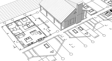 house architectural project sketch 3d illustration	

