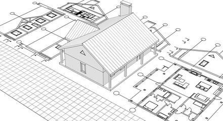 house architectural project sketch 3d illustration	
