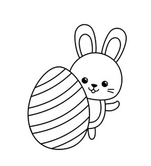 Coloring page with big Easter egg and rabbit. Black and white egg and bunny. Vector