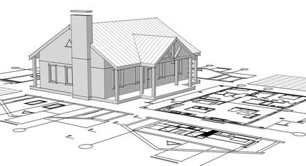 house architectural project sketch 3d illustration	
