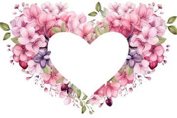 Fotobehang Watercolor bleeding heart clipart with heart-shaped pink and white blooms.flowers frame, botanical border, on white background. © JR BEE