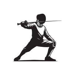 Fencing sport  vector silhouette, side view. fencer illustration
