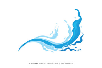 Creative fresh blue water splash graphic design, summer Songkran festival decoration element, vector illustration