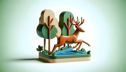Obraz na płótnie Canvas 3d flat icon as Forest Frolic A deer prances in the forest embodying the spirit of the wild. in Pet Behavior theme with isolated white background ,Full depth of field, high quality ,include copy space