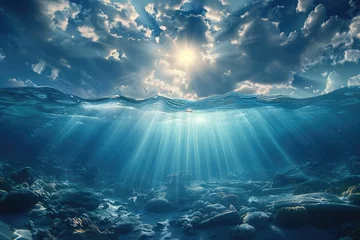 Fotobehang Serene Underwater Scene with Sunlight Filtering Through - Ocean's Ethereal Beauty © Artwork Vector