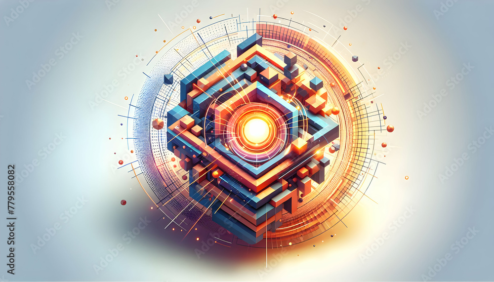 Aufkleber 3d flat icon as geometric glow geometric shapes glow with an inner light creating a structured yet e
