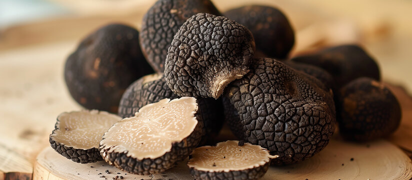 Close up of fresh black truffle. Italian cuisine ingredient food.