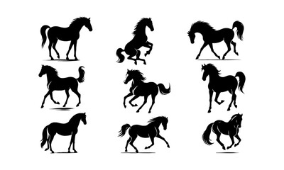 horse silhouettes set black and white ,horse silhouettes set design