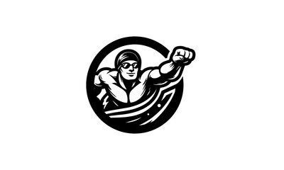 muscular swimmer mascot logo icon in black and white ,muscular swimmer mascot logo desgin
