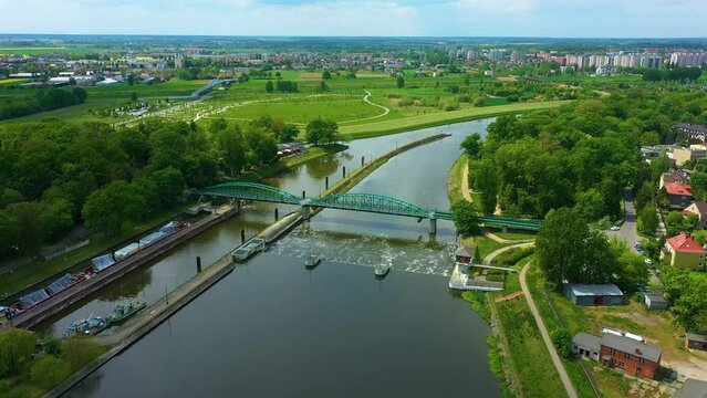 Bridge On The Odra River Opole Most Rzeka Aerial View Poland
