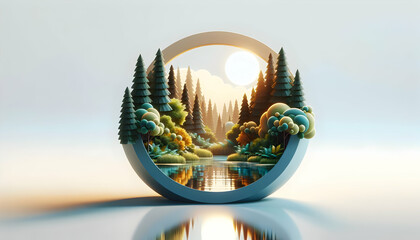 3d flat icon as Lake Reflections A tranquil lake mirroring the surrounding foliage. in nature and landscapes theme with isolated white background ,for advertisement and banner, Full depth of field, hi - obrazy, fototapety, plakaty