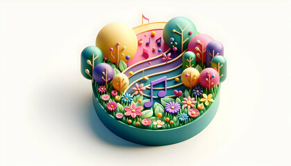 3d flat icon as Meadow Symphony A symphony of colors and sounds in a vibrant spring meadow. in nature and landscapes theme with isolated white background ,for advertisement and banner, Full depth of f