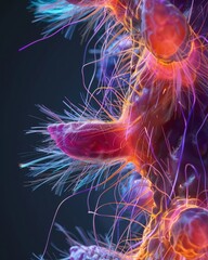 Spindle fibers forming during prometaphase, stark lighting, frontal angle, scientific illustration