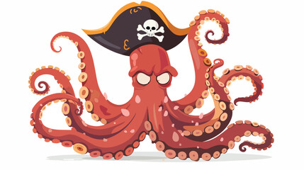 Cartoon pirate octopus Flat vector isolated on white
