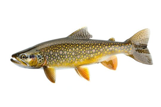 Speckled Brook Trout Isolated on White Background. Color Image of Freshwater Fish for Design and Illustration Purposes
