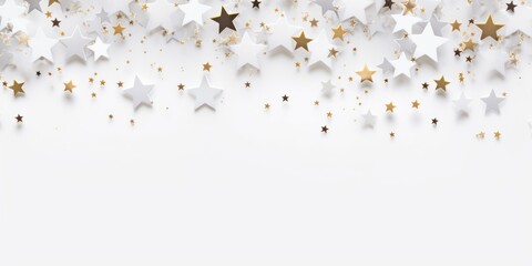 white stars frame border with blank space in the middle on white background festive concept celebrations backdrop with copy space for text photo or presentation