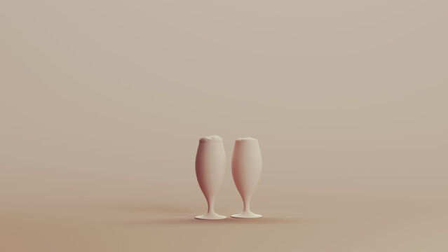Beer glasses party neutral backgrounds soft tones beige brown background pottery ceramic 3d illustration render digital rendering