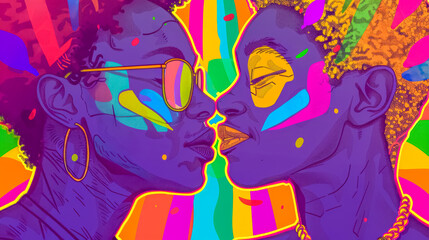Vibrant pop art illustration of two women