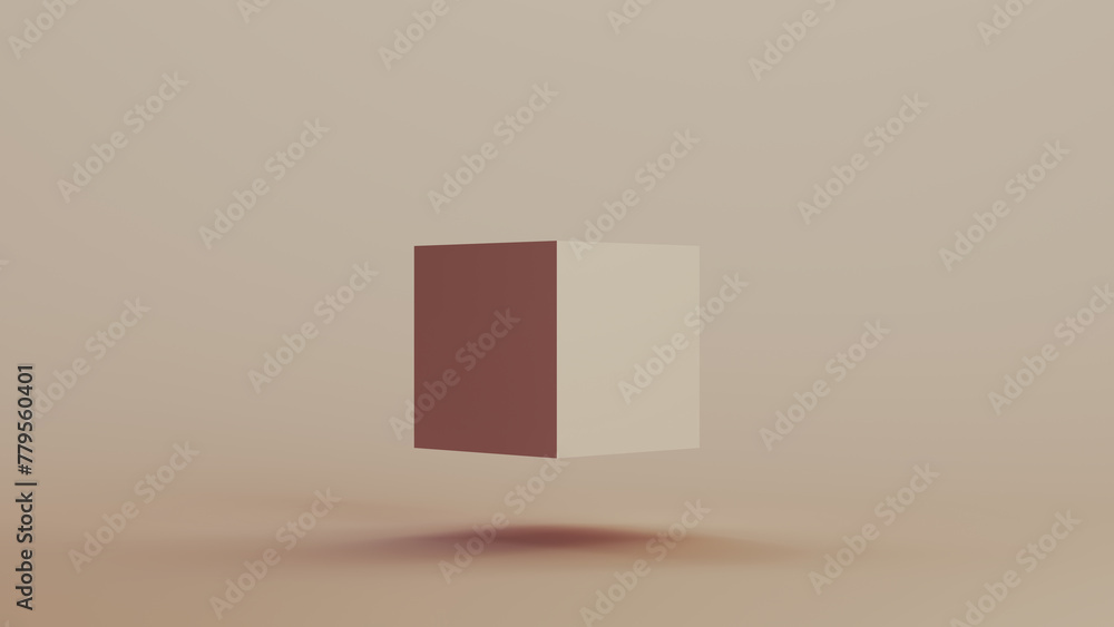 Poster cube box face geometric shape solid structure neutral backgrounds soft tones beige brown 3d illustra