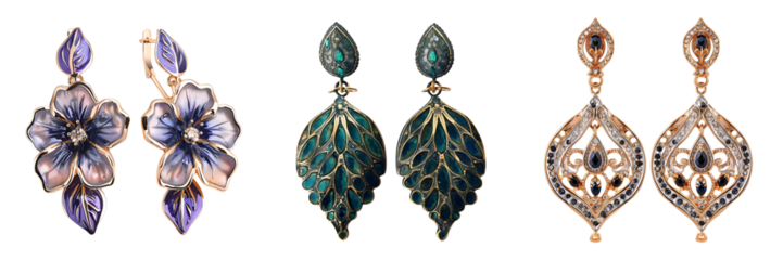 pair of earrings isolated on white or transparent background 